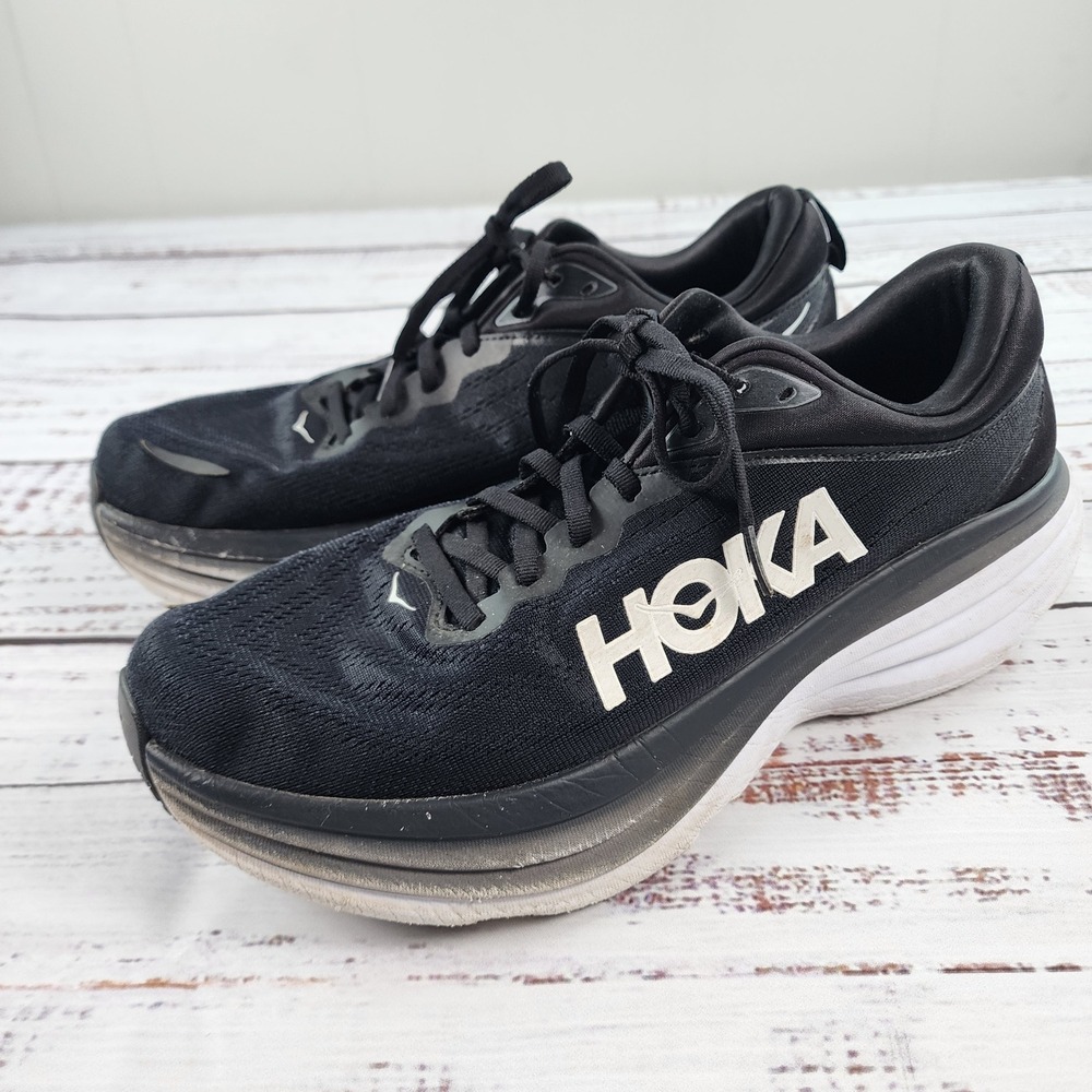 Hoka One One Bondi 8 Black White Mens 12D Running Shoes